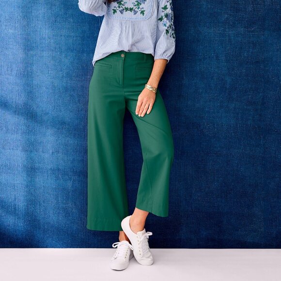 NWOT Talbots Wide Leg Twill Pants Green Size 16 - Picture 1 of 2